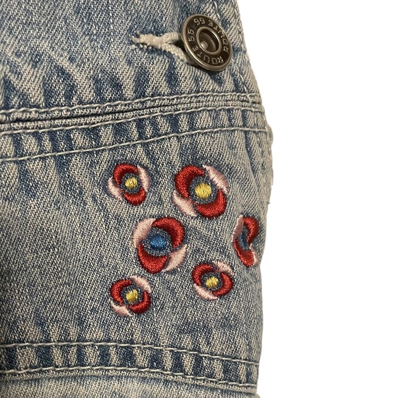 Route 66 Vintage 90's Y2K Denim Jean Overall Shorts Floral Embroidery Size L - Picture 7 of 13
